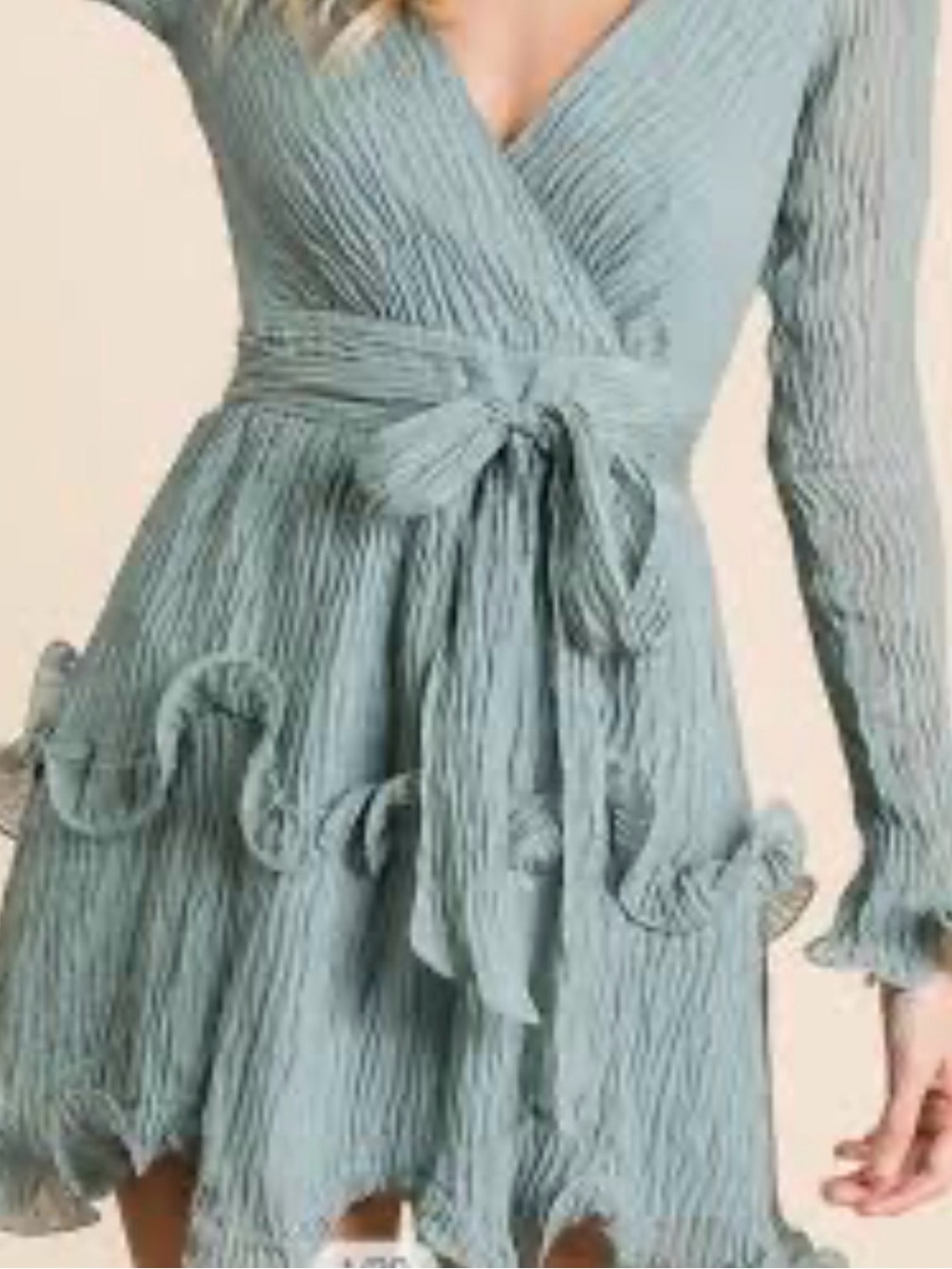 Aura Sage Green Crinkled Ruffle Mini Dress Size Small